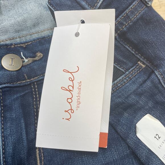 Isabel by Ingrid Isabel Skinny Entubado Denim Jean Stretch Pants Dark Wash 12 - Picture 3 of 5